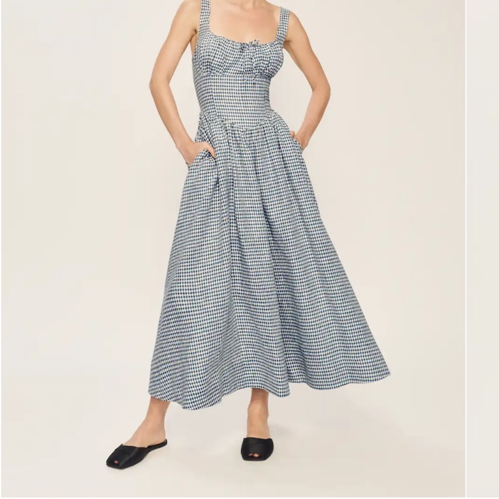 Reformation Balia Linen Blue and White Gingham Maxi Dress - Picture 2 of 8